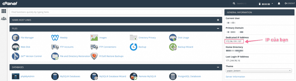 Tìm IP trong Cpanel