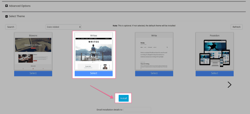 Chọn theme cài đặt