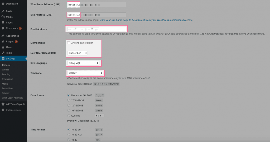 Tuỳ chỉnh WordPress Setting