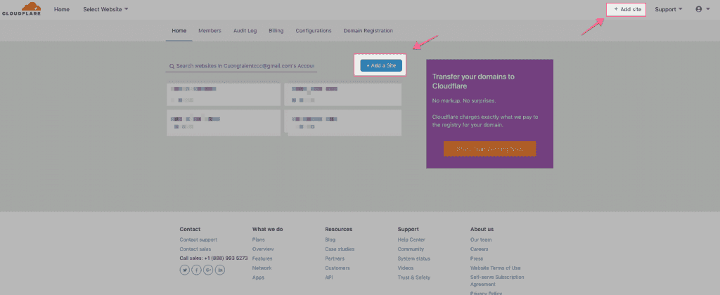 Thêm site vào tài khoản Cloudflare