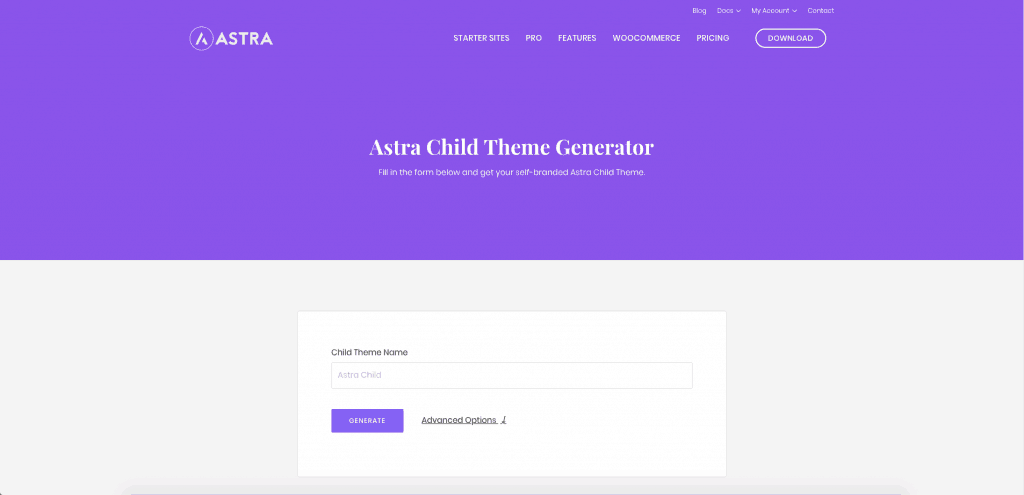 Astra child theme generator