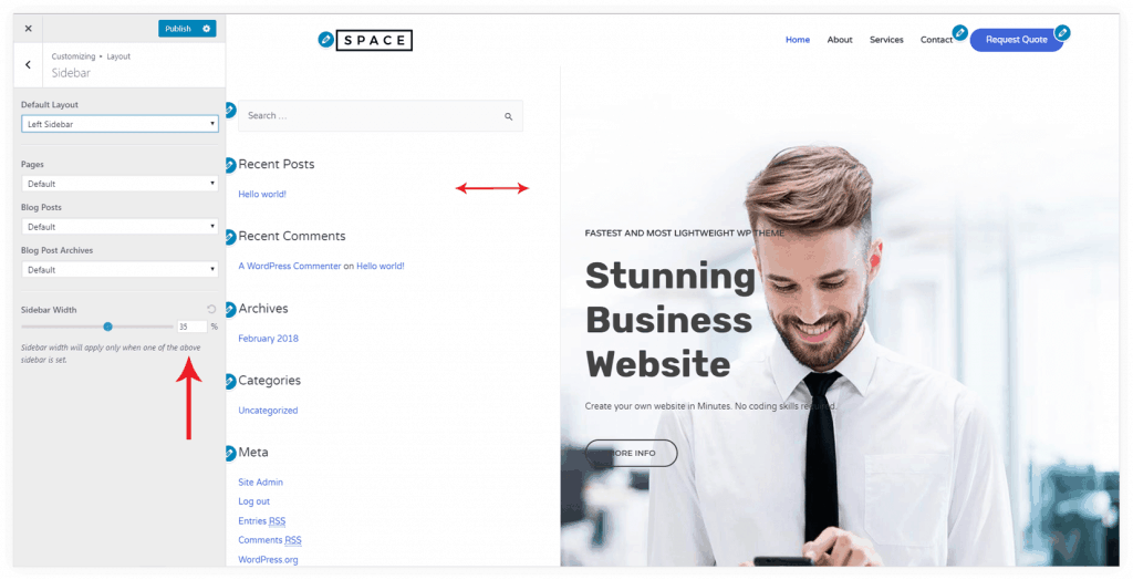 Tuỳ chỉnh bề rộng Sidebar trong Customize