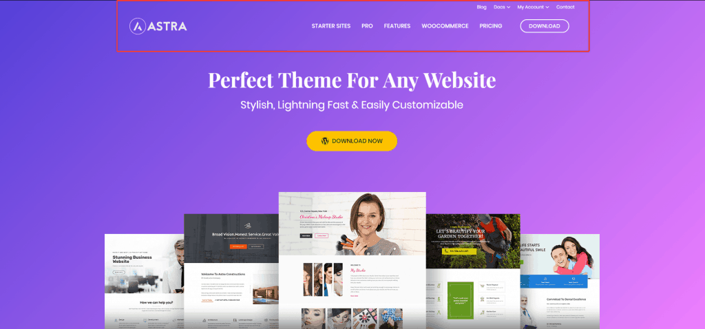 Astra transparent header