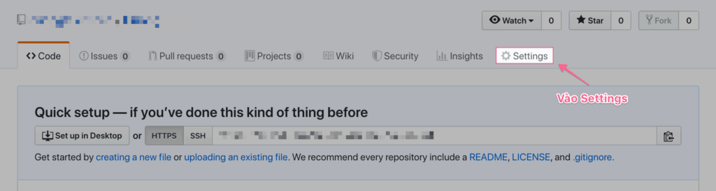 Vao The Setting Cua Github Page