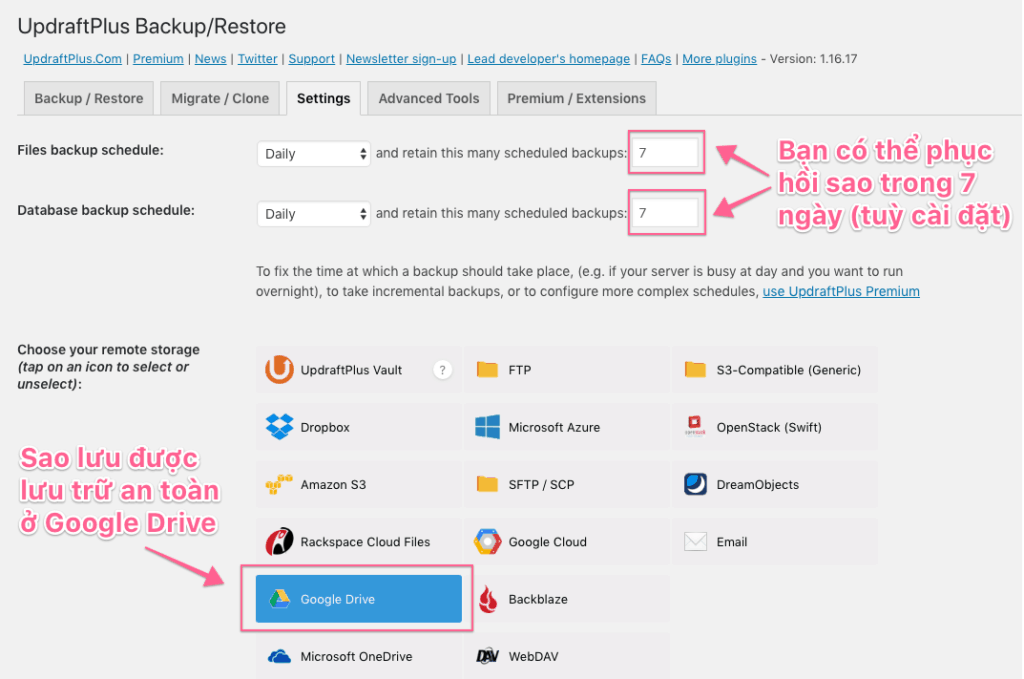 Cai Dat Sao Luu Tu Dong Updraftplus