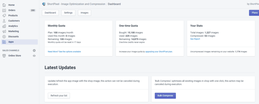 Shortpixel Stast Shopify